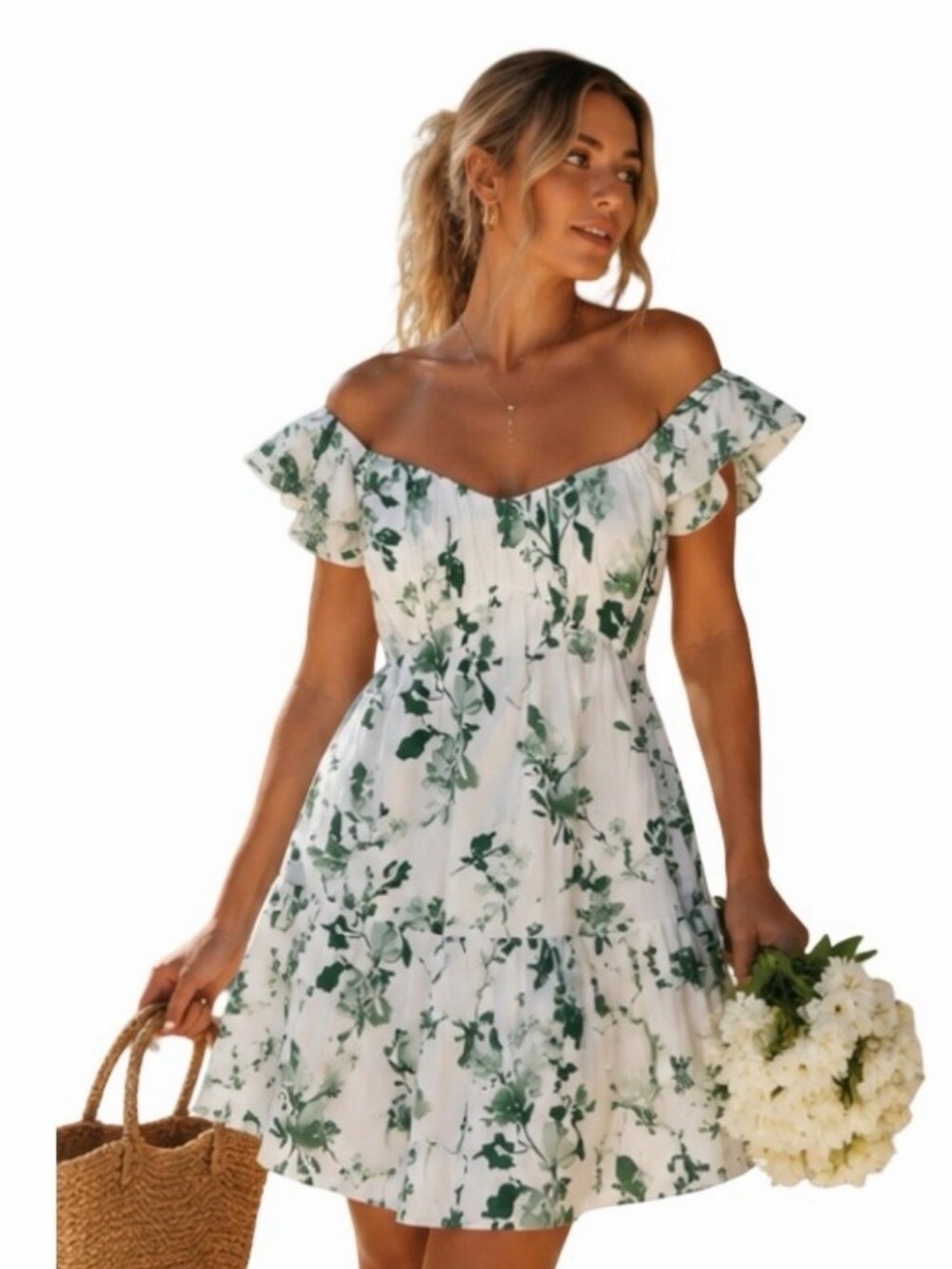 Abercrombie & Fitch Flutter Mini Dress in Floral Green, size Large Tall NEW